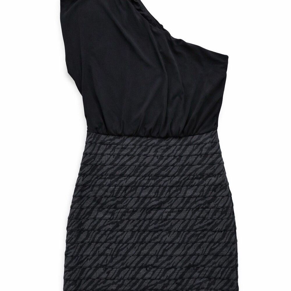 Express One Shoulder Black Dress Zebra Textured Stretch Bodycon Womens D
